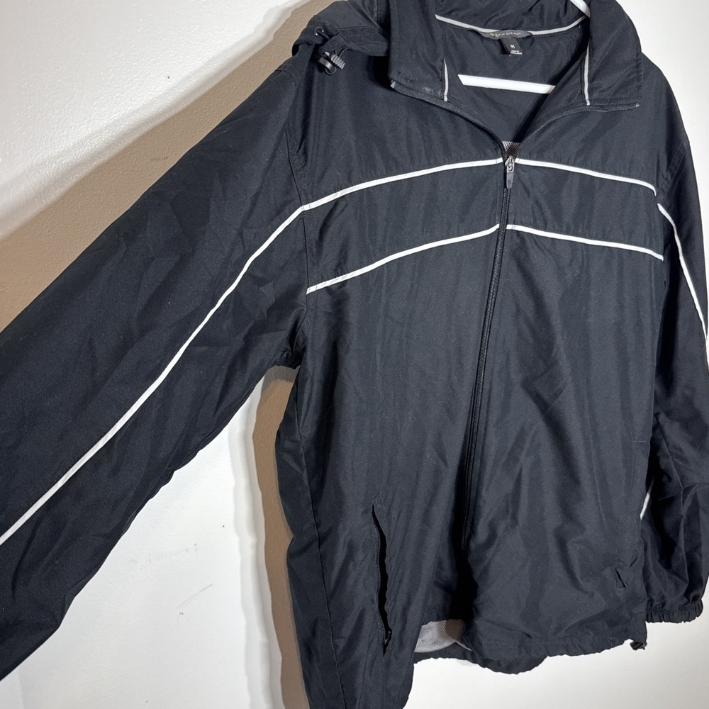 TEK GEAR Men's Full Zip Jacket Black with Hood in Collar White Trim Lined Size M - Picture 4 of 6